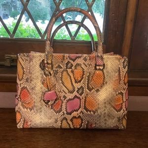 HENRI BENDEL Reptile Print Leather Satchel Shoulder Bag
